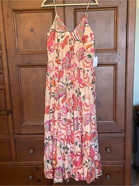 1State Floral Spaghetti-Strap Maxi Dress in Pink & Coral NWT